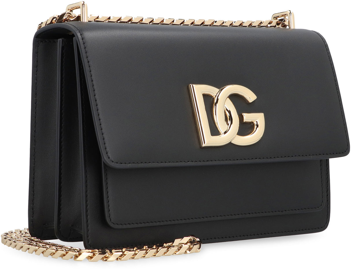 DOLCE & GABBANA Elegant Leather Mini Shoulder Bag 3.5 with Gold-Tone Accents