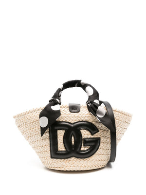 DOLCE & GABBANA Interwoven Straw Bucket Handbag with Wrapped Handles