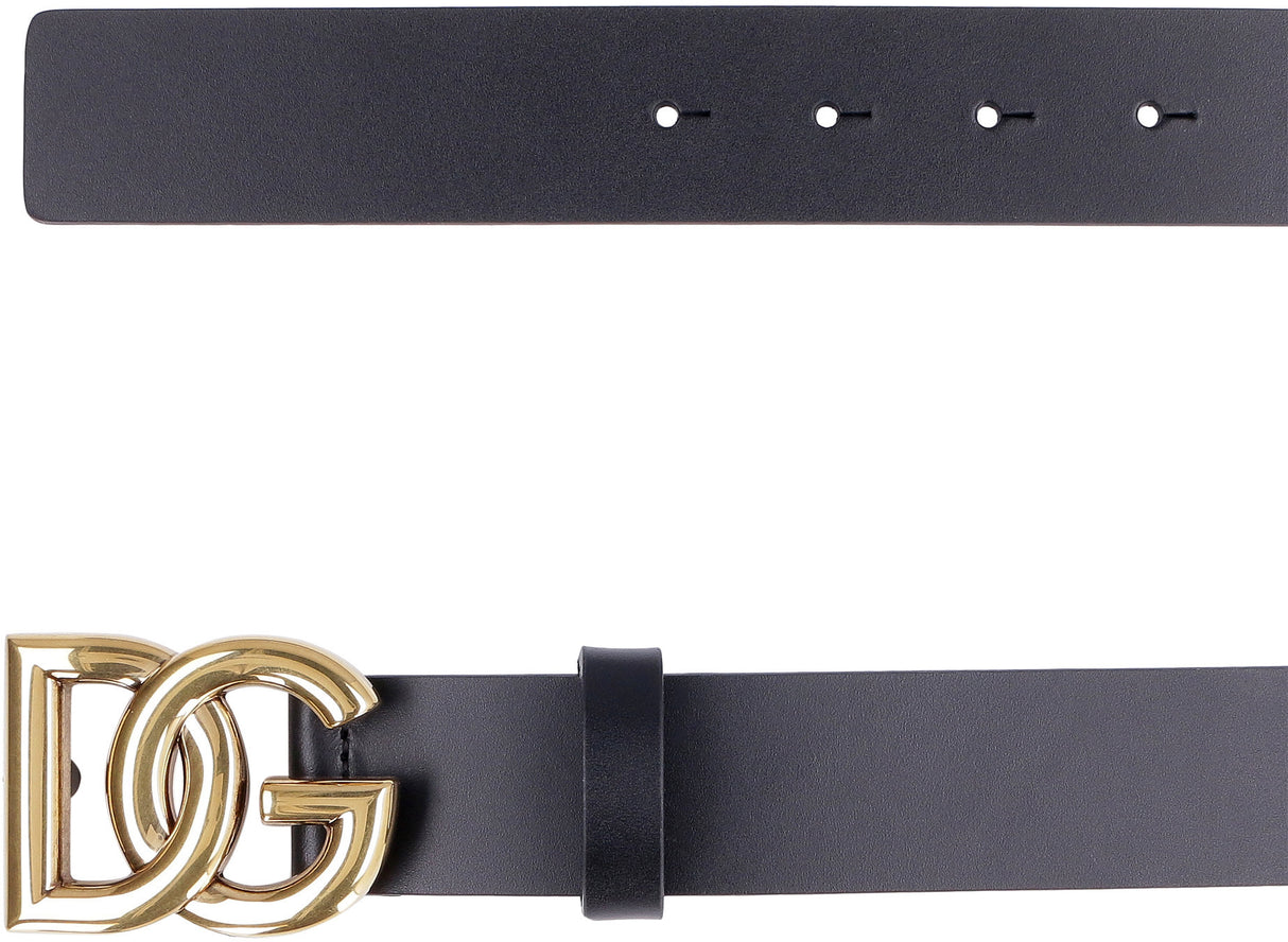 DOLCE & GABBANA Sleek Leather Belt with Stylish Double G Buckle