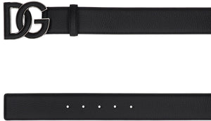 DOLCE & GABBANA Black Leather Belt for Men with Metal Logo Clasp