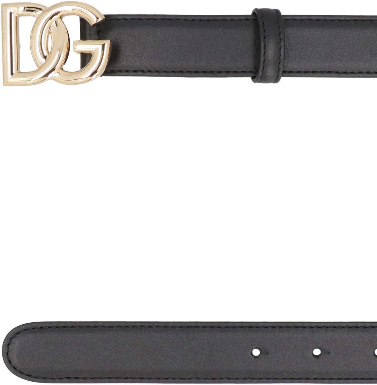 DOLCE & GABBANA Black Smooth Leather Belt with Golden DG Pin Buckle for Women