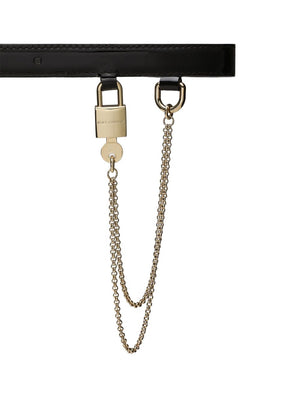 DOLCE & GABBANA Stylish Black Patent Leather Belt with Chain-Link and Padlock Detail, Adjustable Fit for Women - FW23