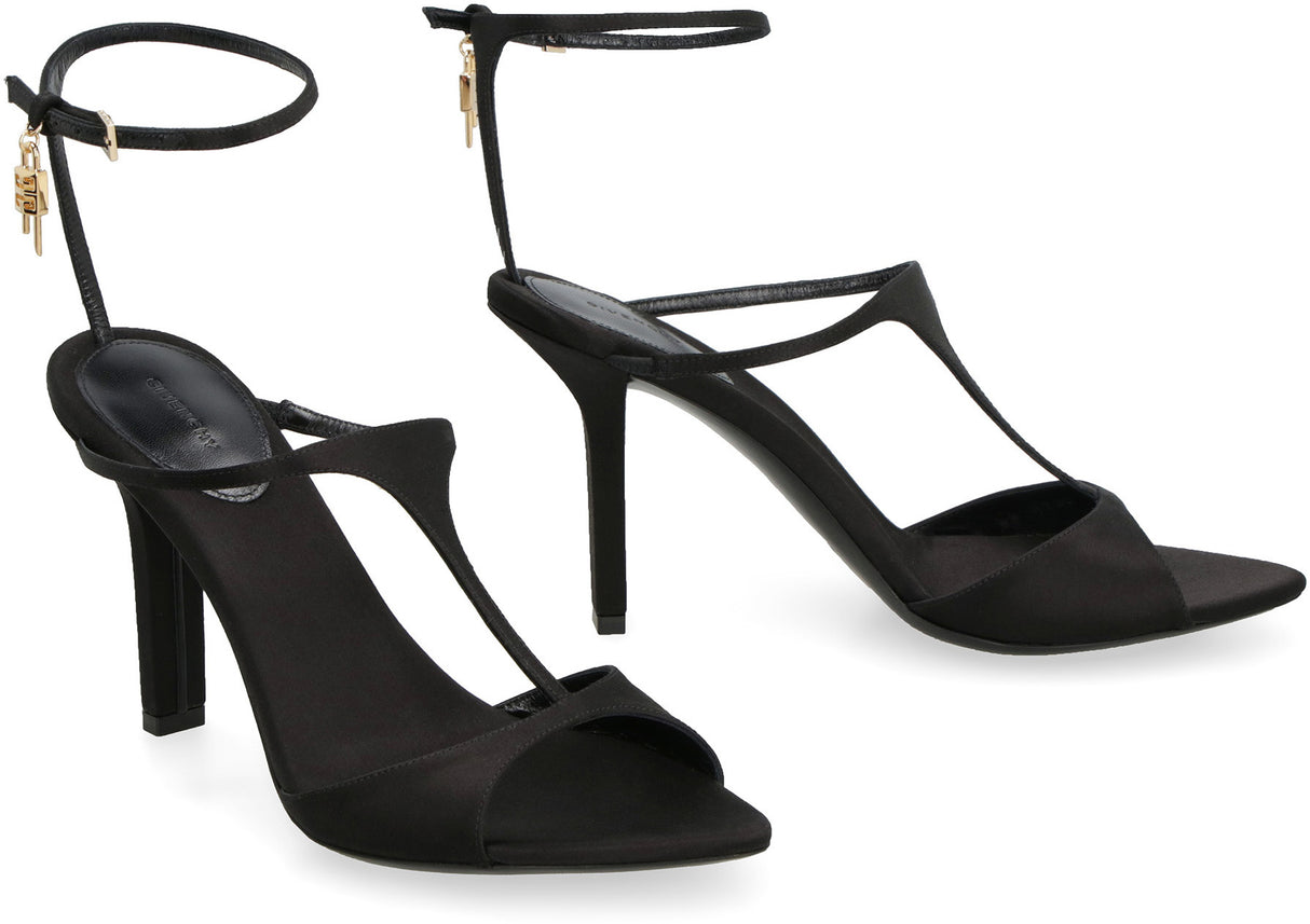 GIVENCHY Black Satin Pointy Toe Sandals with Adjustable Ankle Strap