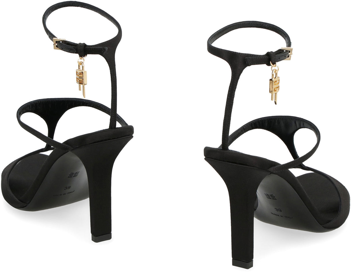 GIVENCHY Black Satin Pointy Toe Sandals with Adjustable Ankle Strap