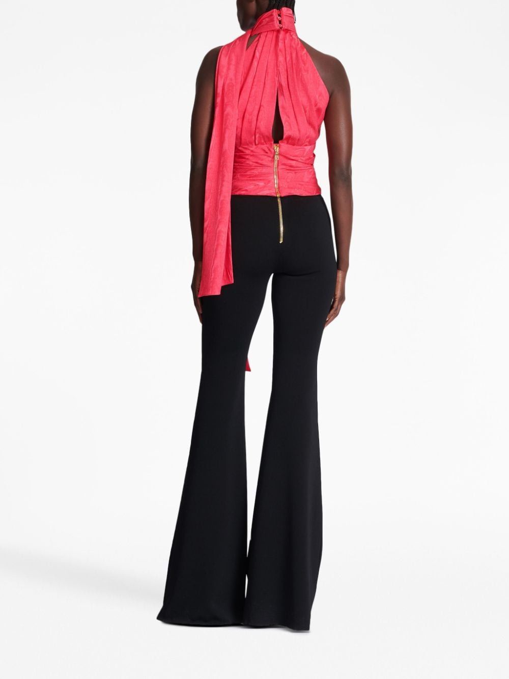 BALMAIN Fuchsia Pink Draped Sleeveless Blouse for Women - FW23 Collection