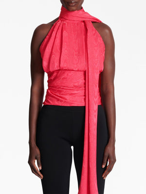 BALMAIN Fuchsia Pink Draped Sleeveless Blouse for Women - FW23 Collection