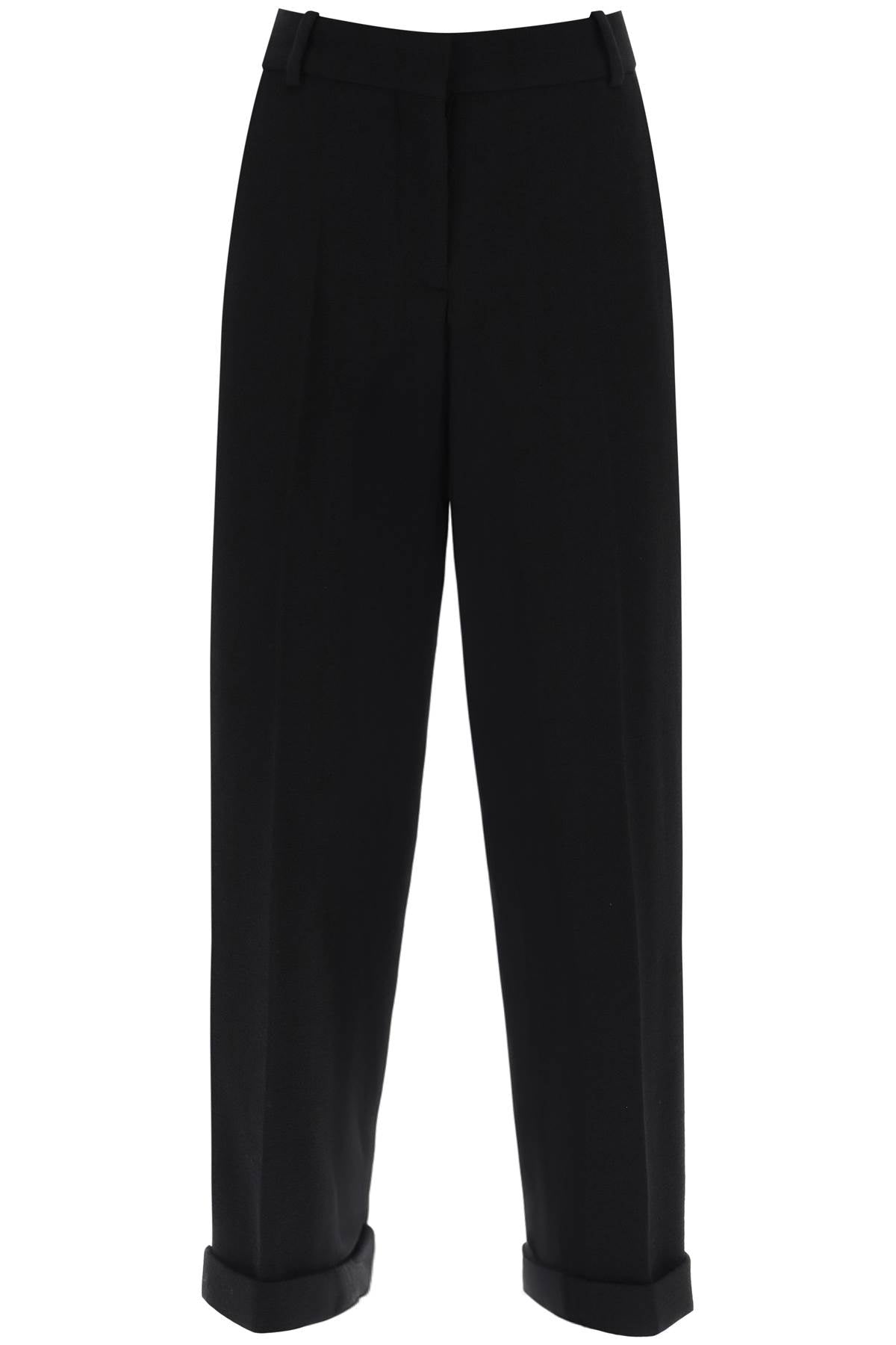 BALMAIN High-Waisted Wool Crepe Cuffed Trousers for Women in Black