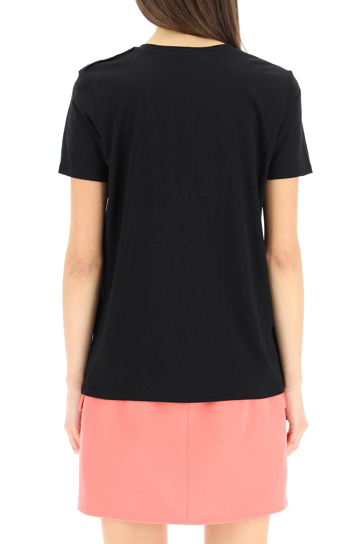 BALMAIN Gold-Buttoned Black and White Logo Top for Women