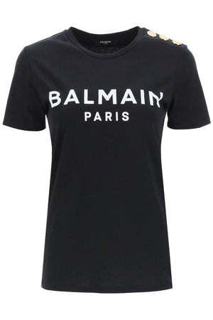 BALMAIN Gold-Buttoned Black and White Logo Top for Women