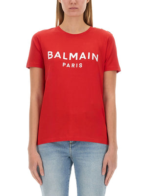 BALMAIN Lightweight Crew-Neck T-Shirt with Gold-Tone Buttons - Regular Fit