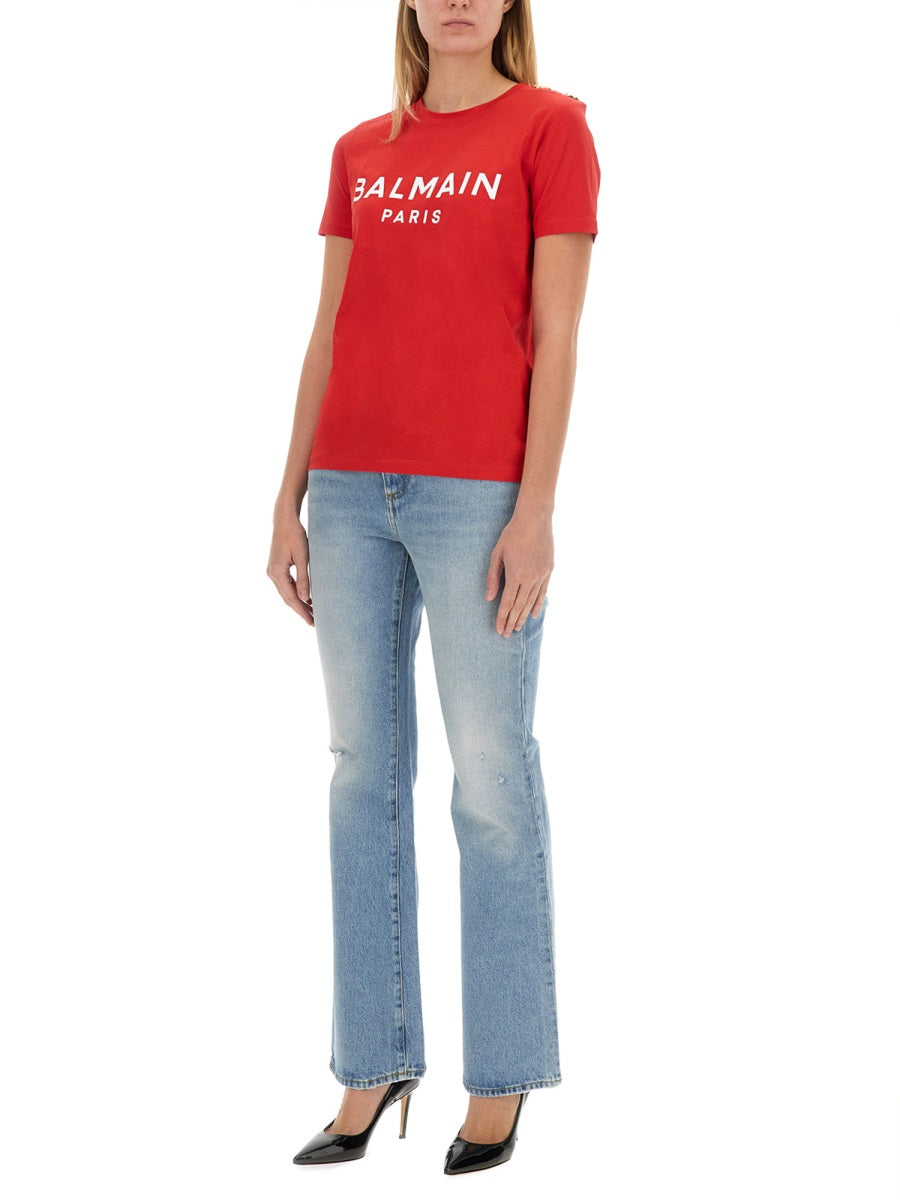 BALMAIN Lightweight Crew-Neck T-Shirt with Gold-Tone Buttons - Regular Fit