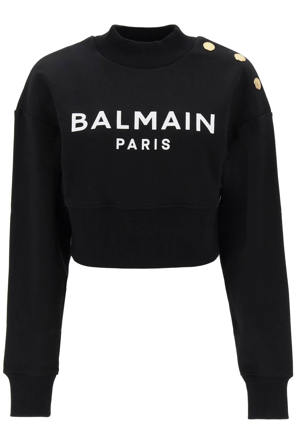 BALMAIN Organic Cotton Printed Sweatshirt for Women in Black and White - FW23 Collection