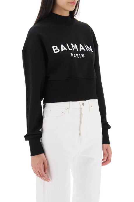 BALMAIN Organic Cotton Printed Sweatshirt for Women in Black and White - FW23 Collection