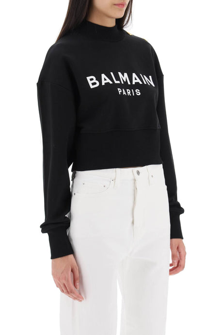 Áo len hoodie đen cổ điển với nút cài của Balmain cho phụ nữ