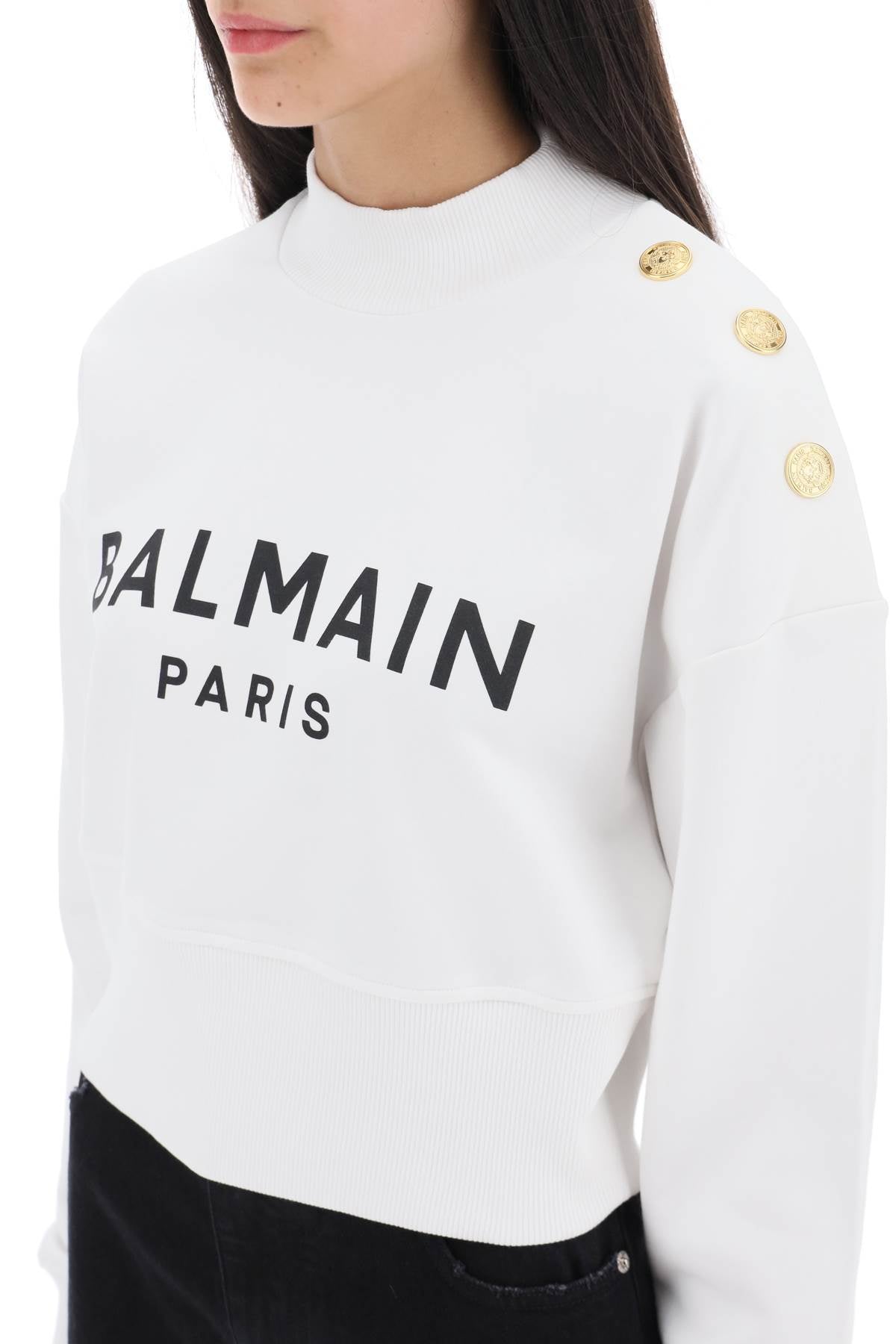 BALMAIN Cropped Logo Cotton Sweatshirt