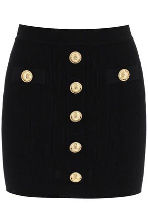 BALMAIN Sleek Black Knit Mini Skirt with Embellished Buttons for Women