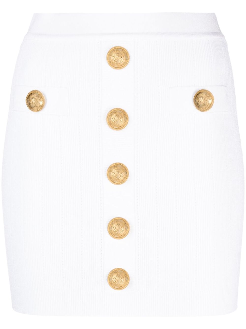 BALMAIN FW23 White Knit Skirt with Buttons for Women