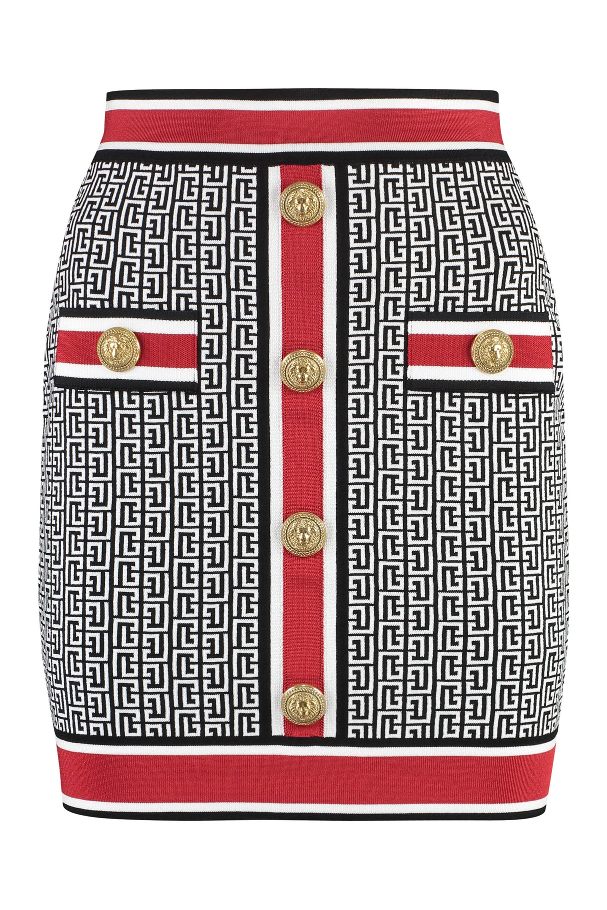 BALMAIN White Jacquard Knit Skirt with Embellished Buttons and Ribbed Edges - FW23 Skirt for Women