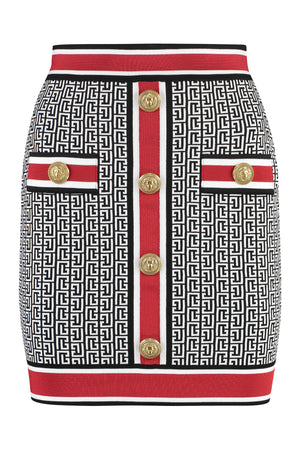 BALMAIN White Jacquard Knit Skirt with Embellished Buttons and Ribbed Edges - FW23 Skirt for Women