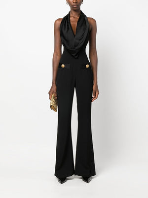 BALMAIN Black Off-Shoulder Flare Jumpsuit for Women