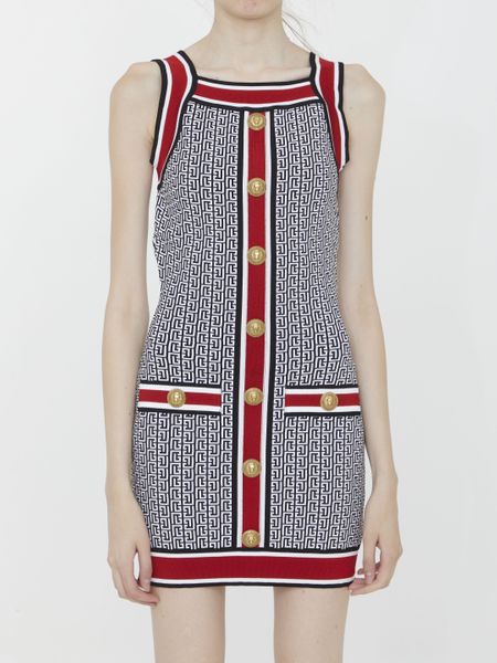 BALMAIN Sophisticated Raffia Knit Dress for Women in Navy Blue