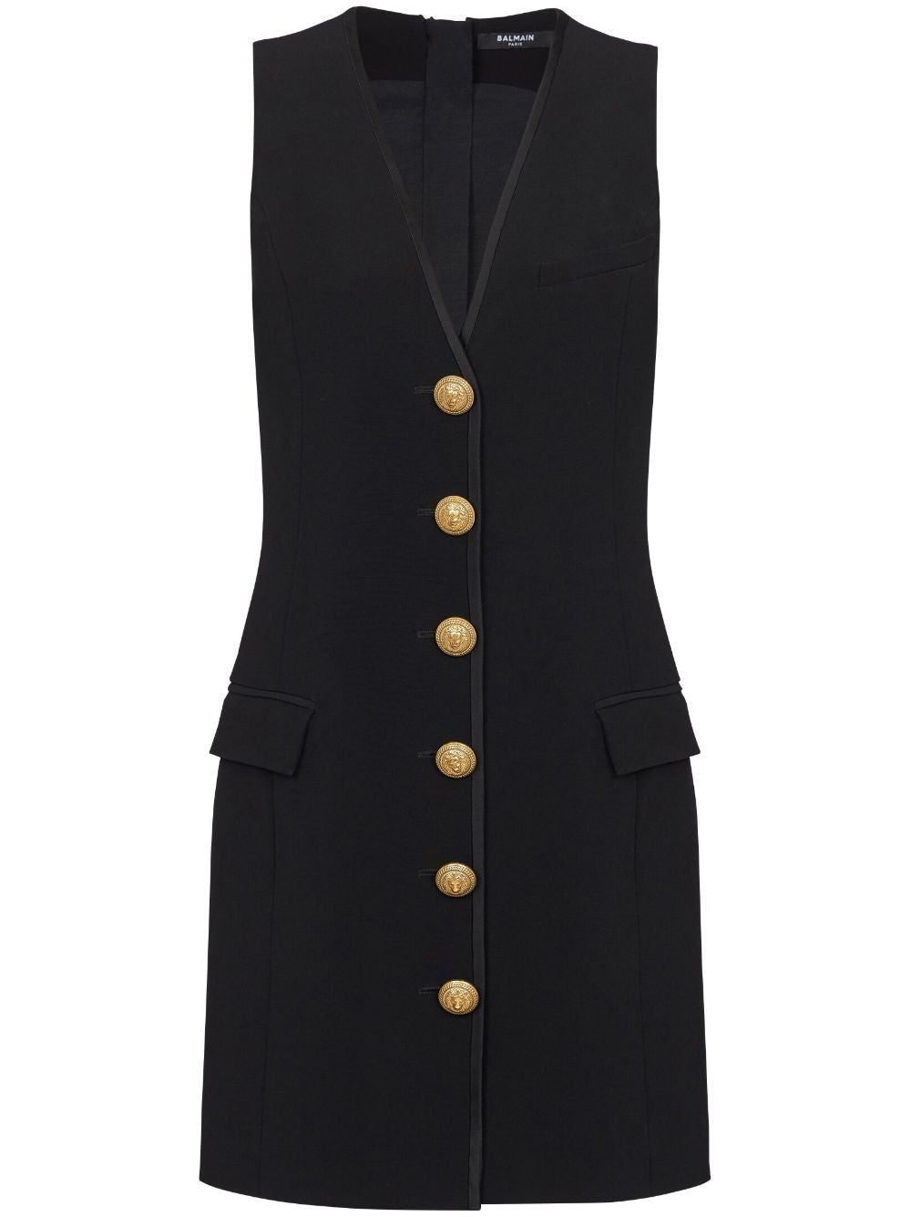 BALMAIN V-Neck Buttoned Crepe Short Dress - Season FW23