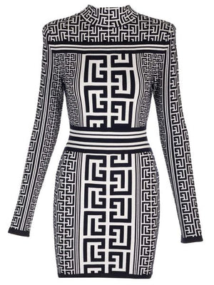 BALMAIN White Monogram Knit Short Dress for Women- FW23 Collection