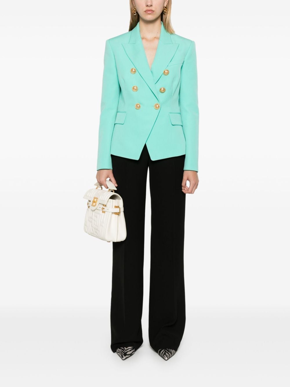 BALMAIN Mint Green Virgin Wool Double-Breasted Jacket