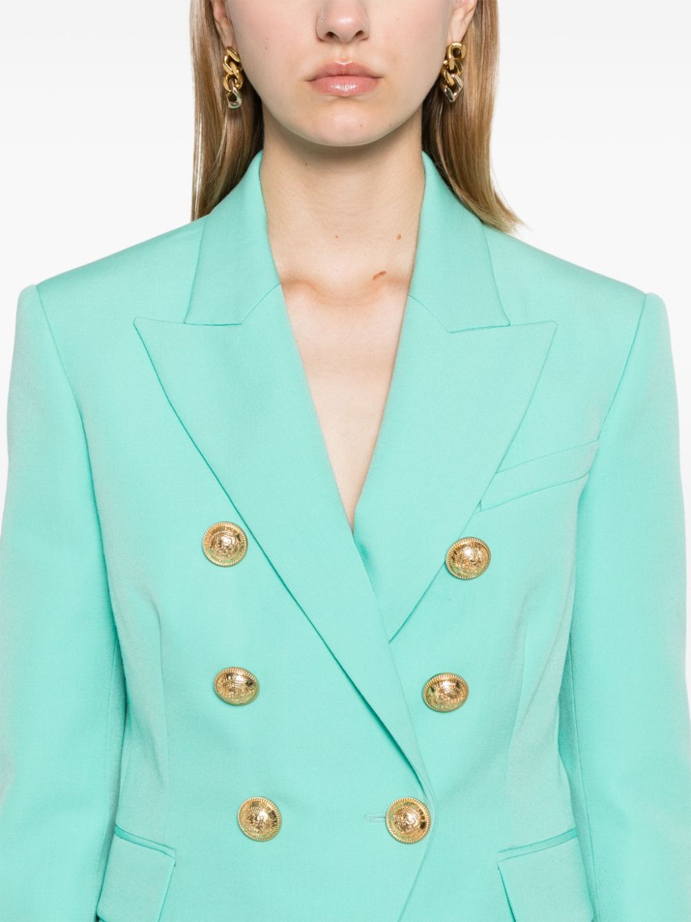 BALMAIN Mint Green Virgin Wool Double-Breasted Jacket