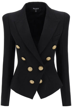 BALMAIN Classic Black Double-Breasted Wool Jacket for Women - FW23