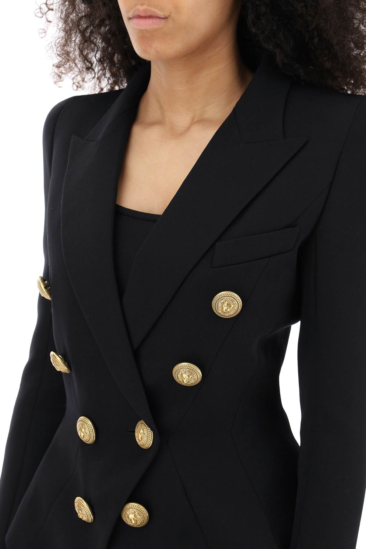 BALMAIN Classic Black Double-Breasted Wool Jacket for Women - FW23