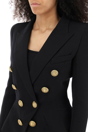 BALMAIN Classic Black Double-Breasted Wool Jacket for Women - FW23