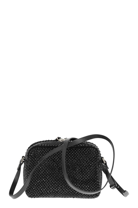 FABIANA FILIPPI The Small Leather Camera Handbag in Black with Diamond Thread Embroidery