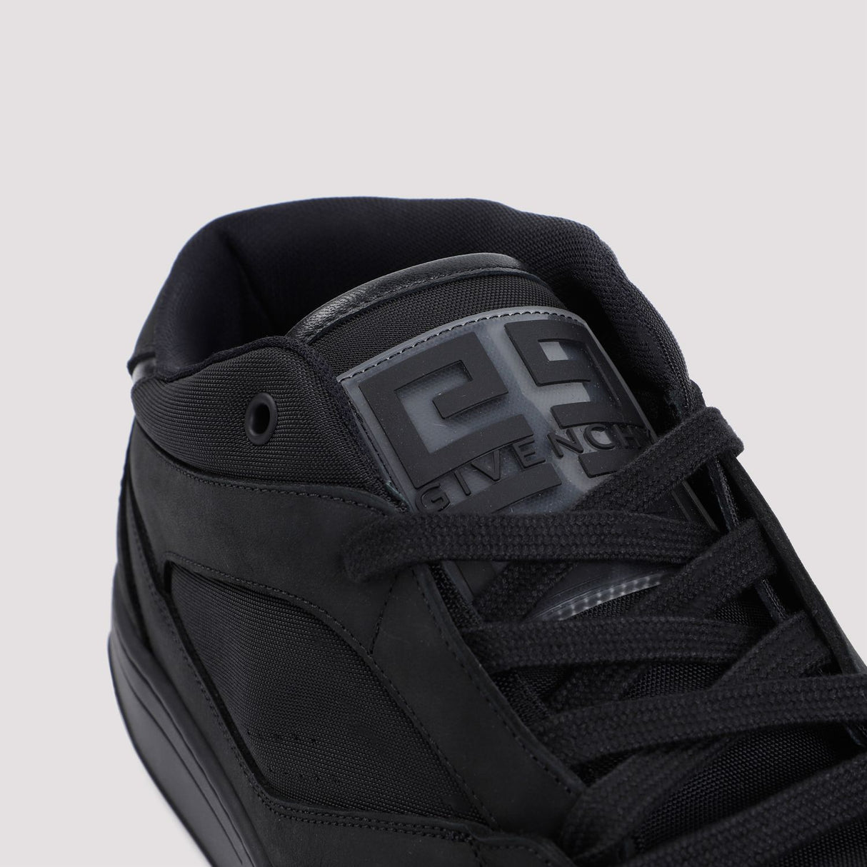 GIVENCHY Men's Black Leather Sneakers with Round Toe and Techno Fabric