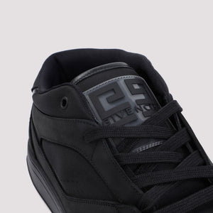 GIVENCHY Men's Black Leather Sneakers with Round Toe and Techno Fabric