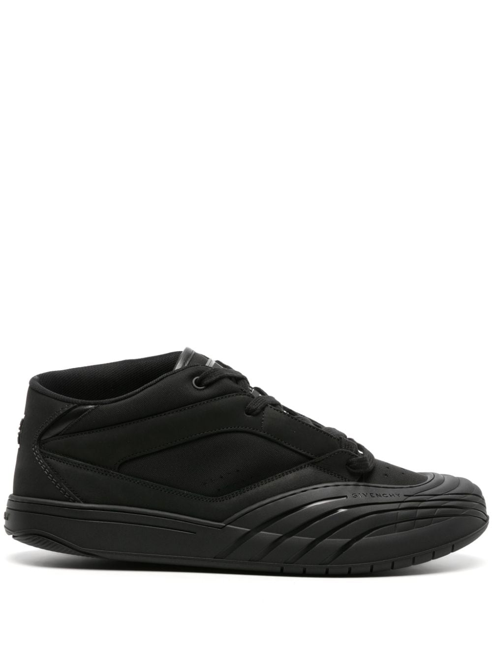 GIVENCHY Men's Black Leather Low Top Sneakers with Signature 4G Logo Appliqué and Perforated Detailing