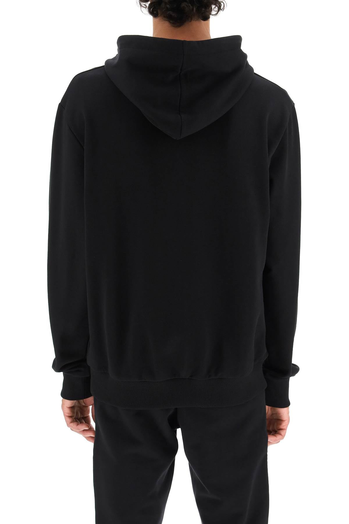 BALMAIN Men's Black Cotton Hoodie with Ribbed Cuffs and Hem