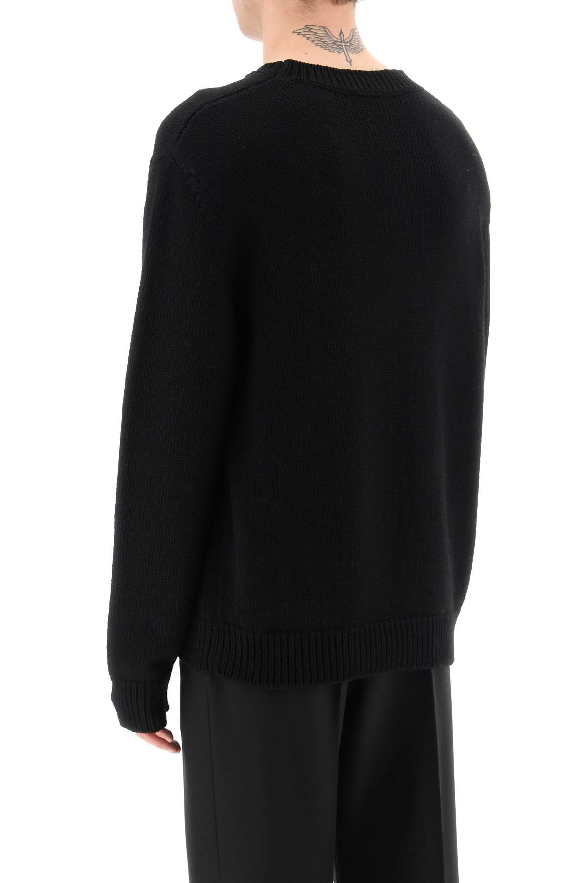 BALMAIN Men's Black Crew-Neck Wool Sweater