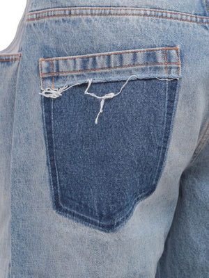 BALMAIN Deconstructed Blue Denim Jeans for Men