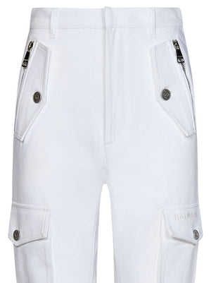 BALMAIN Elegant White Cargo Cotton Trousers