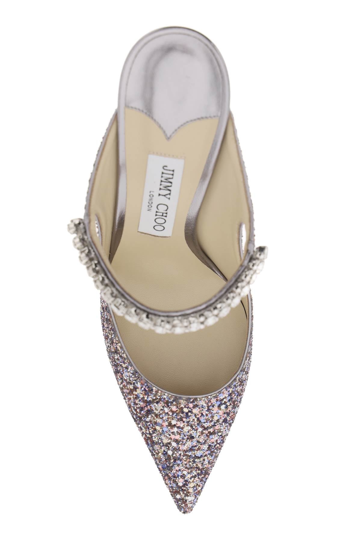 JIMMY CHOO Glittering Multicolor Flat Shoes for Women with Crystal Strap