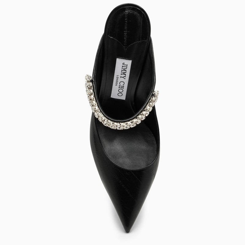 Đôi giày Sabot da màu đen với dây lưới pha lê dành cho phụ nữ