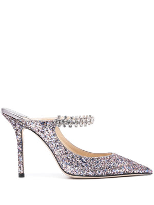 JIMMY CHOO Sparkle in Style with These Crystal Strap Glitter Heel Flats for Women