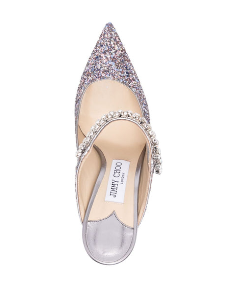 JIMMY CHOO Sparkle in Style with These Crystal Strap Glitter Heel Flats for Women