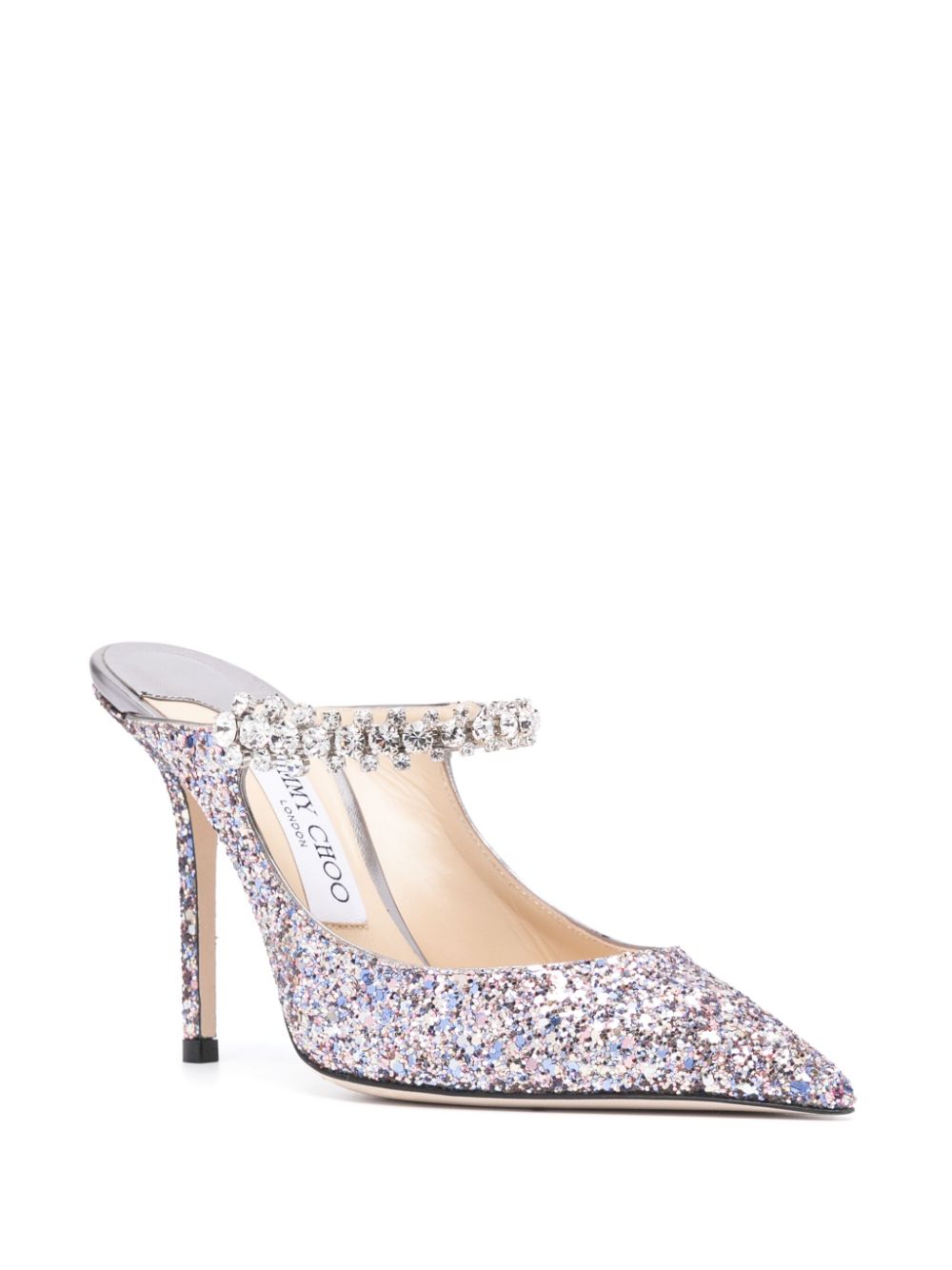 JIMMY CHOO Sparkle in Style with These Crystal Strap Glitter Heel Flats for Women