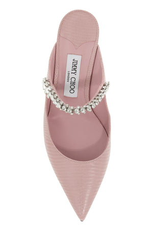 JIMMY CHOO Lizard-Embossed Leather Flat with Crystals for Women in Beautiful Pink