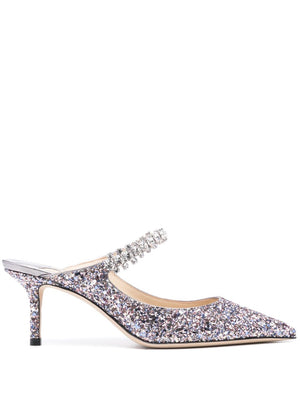 JIMMY CHOO Sparkling Silver Pointed Toe Pumps - Mid Heel Stiletto Shoes for Women