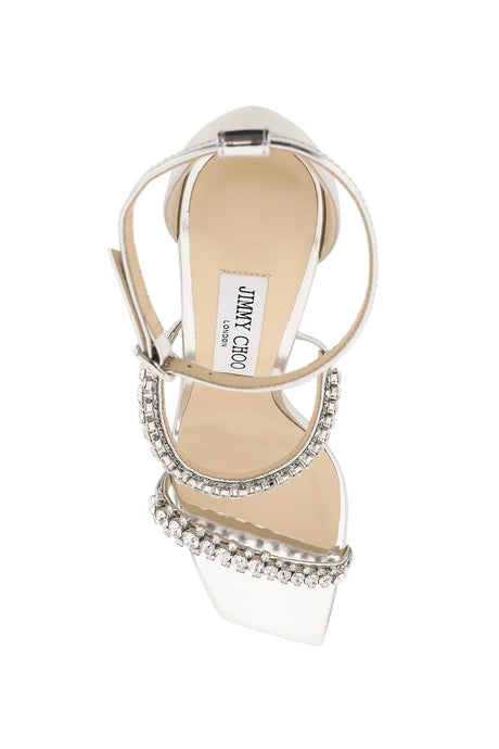 JIMMY CHOO Crystal-Studded Adjustable Sandals for Women | Silver Platform Sandals