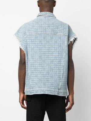 GIVENCHY Mens 4G-Pattern Denim Vest with Monogram Pattern and Frayed Edge