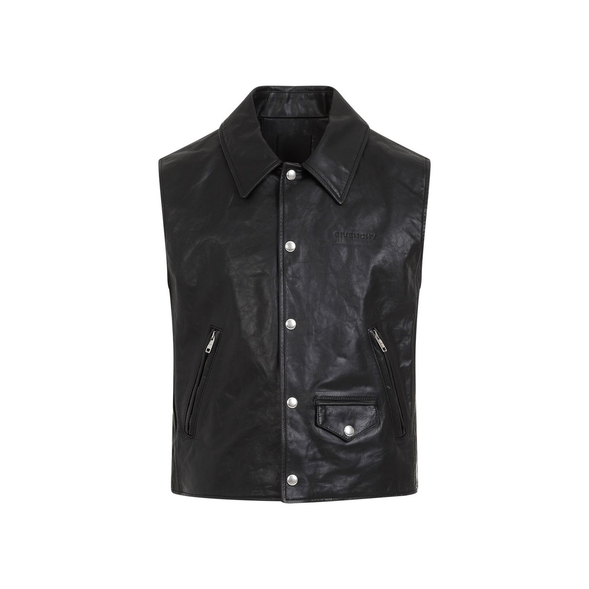 GIVENCHY Men's Black Leather Vest for SS24